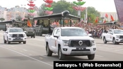 Дроны "Герань-2" на автомобилях на параде в Минске в 2024 году