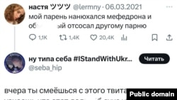 Твит Анастасии за день до убийства. На следующий день ее твит завирусился реплаями в духе: "вчера ты смеешься с этого твита, а сегодня узнаешь что этот долбо*б сука убил авторку".